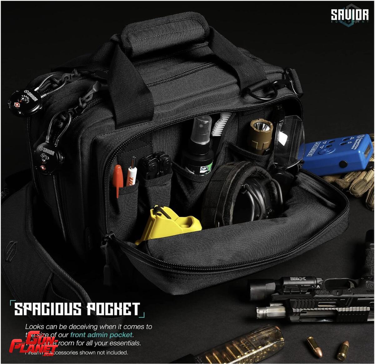 Savior  Equipment Specialist Series Tactical Double Scoped Handgun Firearm Case Pistol Bag For Outdoor Hunting Shooting Range, Lockable Compartment, Additional Magazine Storage Slots