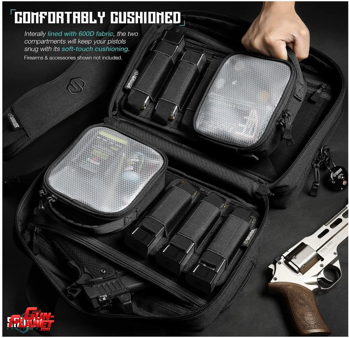 Savior  Equipment Specialist Series Tactical Double Scoped Handgun Firearm Case Pistol Bag For Outdoor Hunting Shooting Range, Lockable Compartment, Additional Magazine Storage Slots