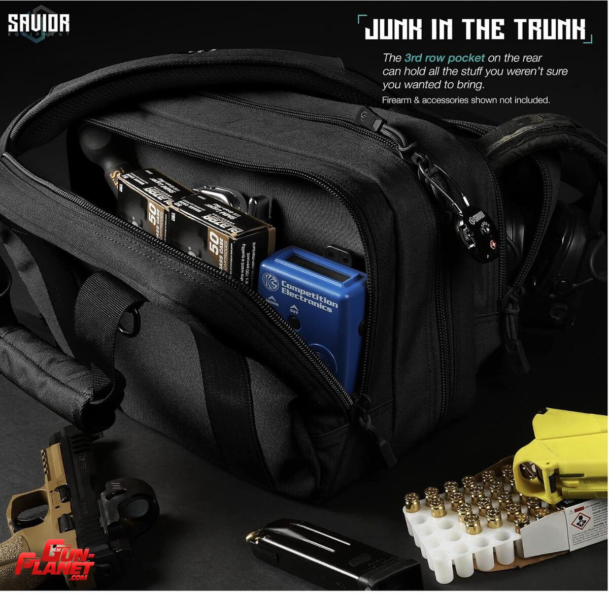 Savior  Equipment Specialist Series Tactical Double Scoped Handgun Firearm Case Pistol Bag For Outdoor Hunting Shooting Range, Lockable Compartment, Additional Magazine Storage Slots