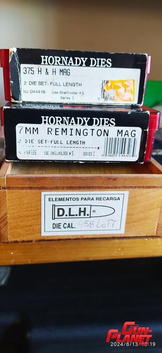 Hornady Dies cal 375 H&H, 7mm Rem Mag y 458 Lott