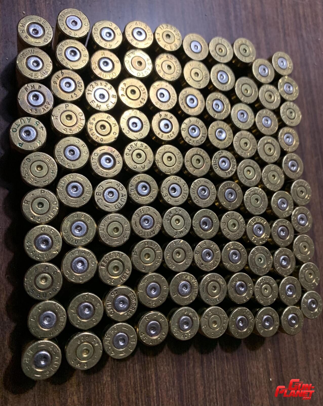  100 vainas cal 45 ACP marcas varias