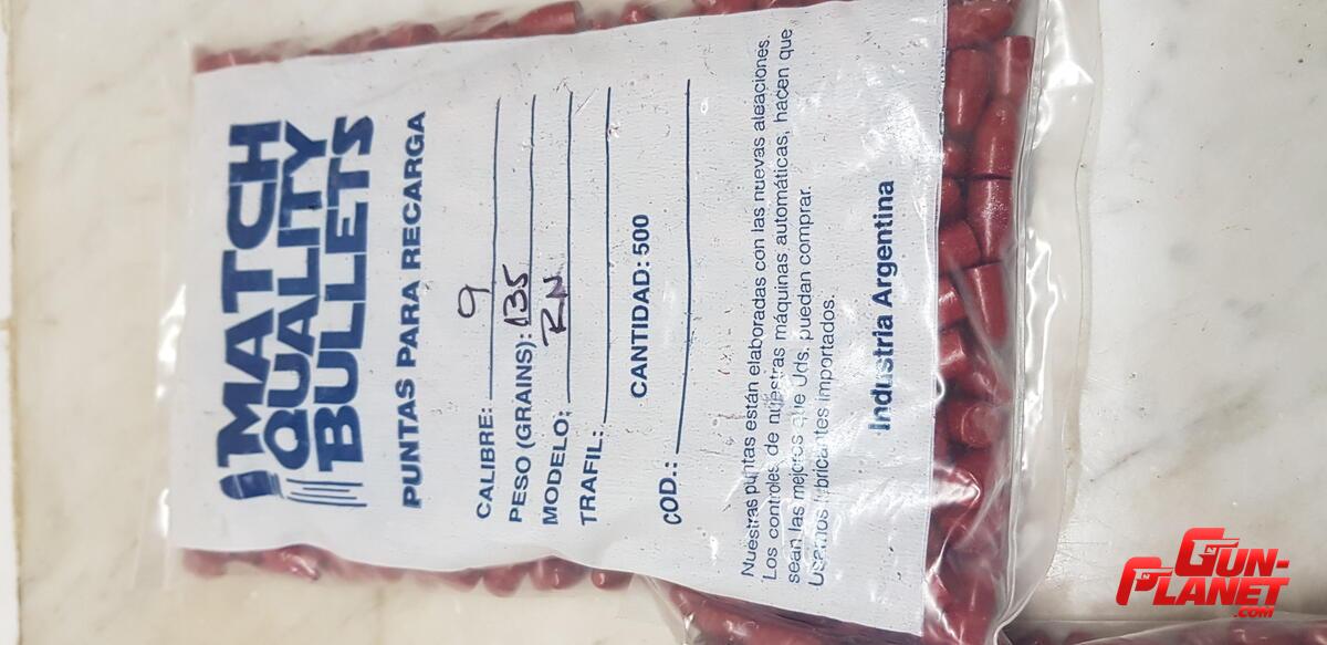  500 Puntas teflonadas 9mm de 135 grains