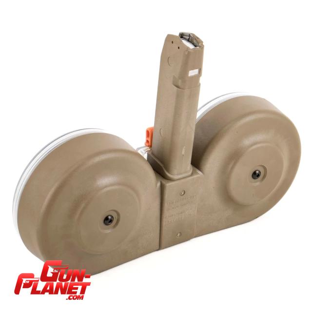  Cargador de Doble Tambor RWB de 100 rondas para Glock 9mm Color Coyote