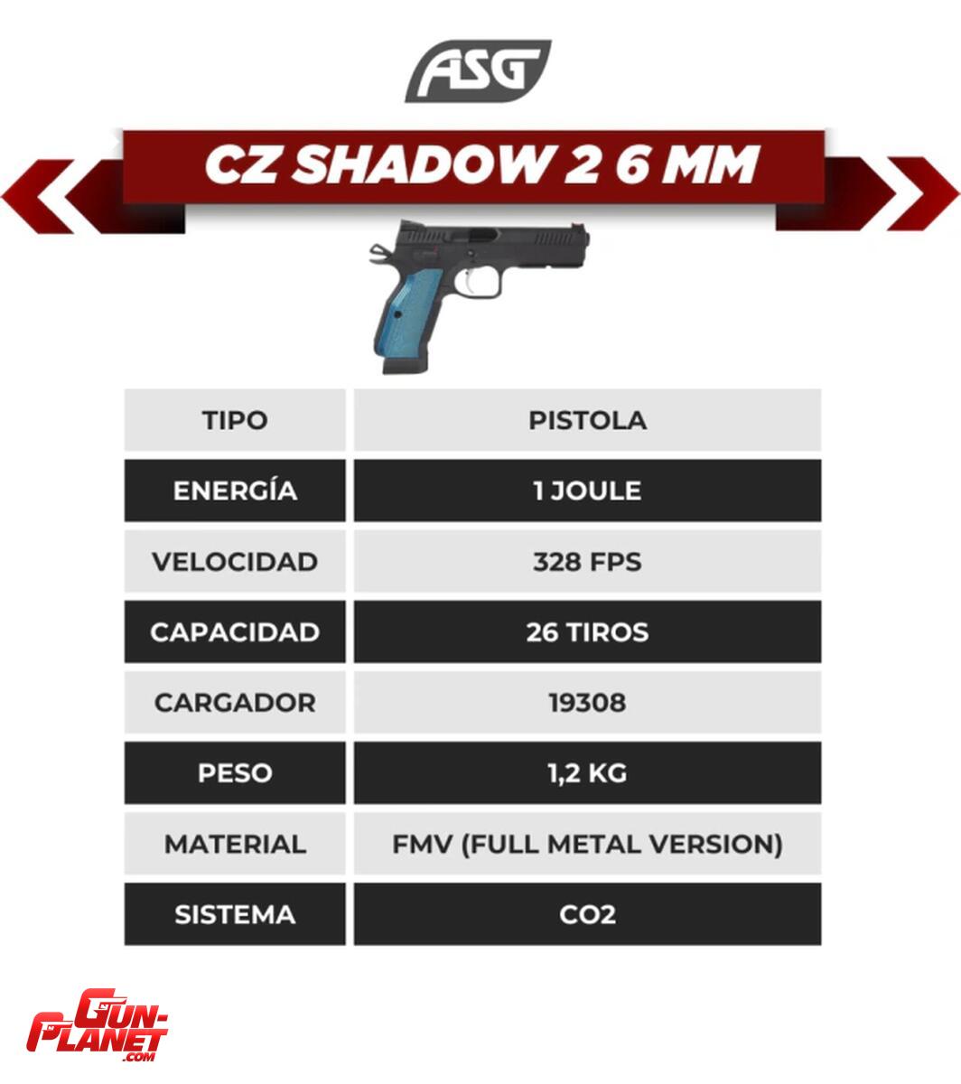  Marcadora Pistola Airsoft Asg Shadow 2 Cz 6mm Blowback Full Metal