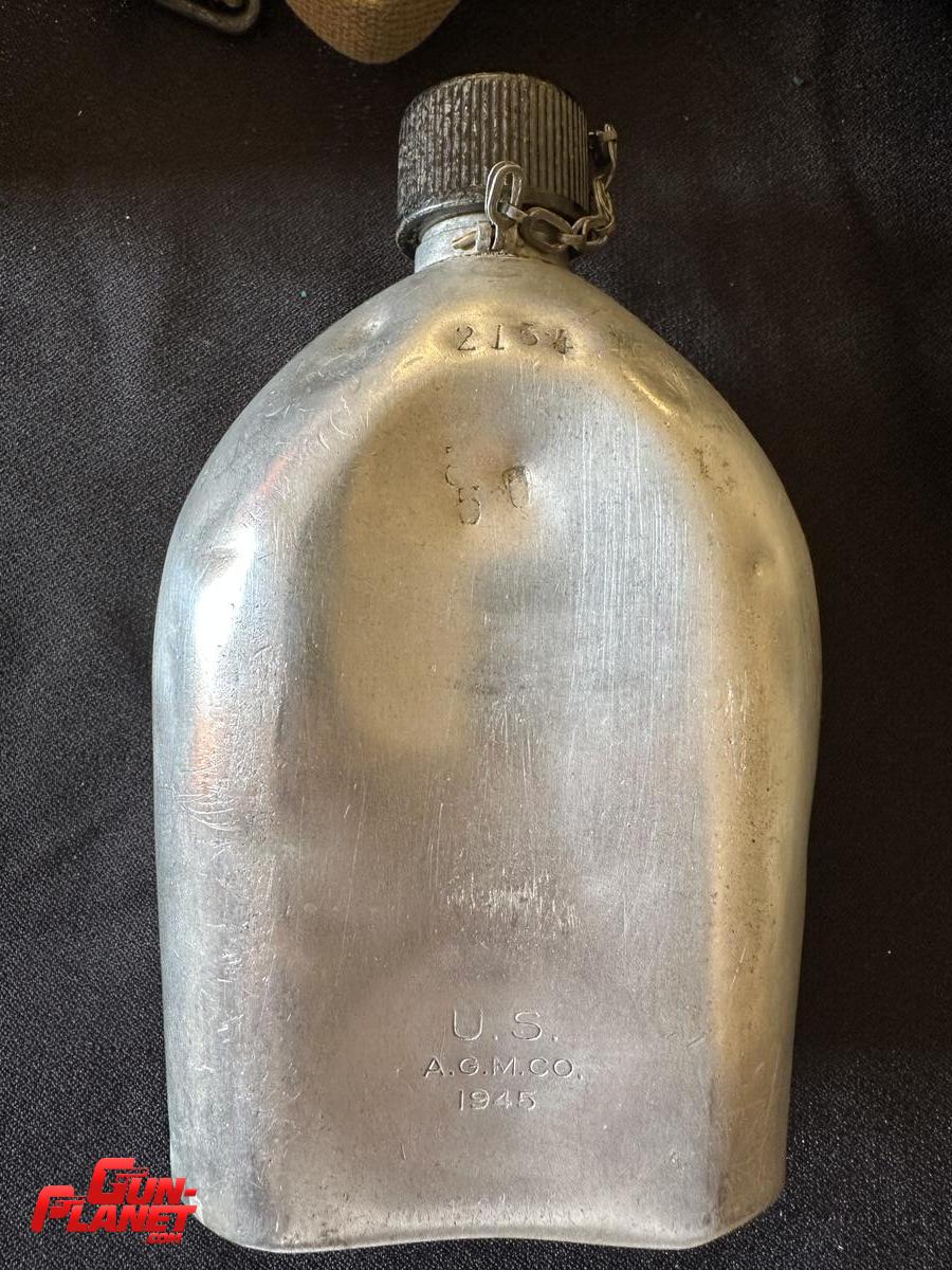  CANTIMPLORA ALUMINIO MILITAR  M 1942 COMPLETA CON JARRO Y FUNDA VERDE OLIVA ,FECHADA 1945 US A.G.M.CO PIEZA 2154 