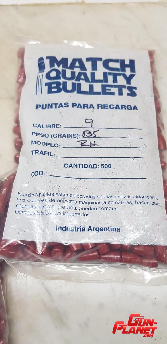  500 puntas pintadas Match Quality 9mm de 135 grains