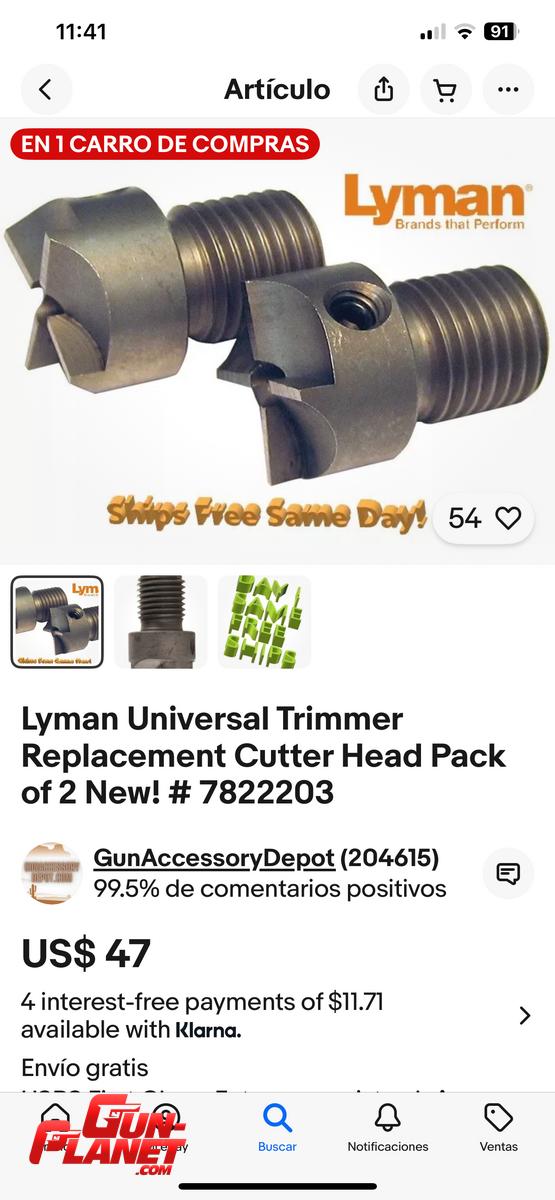 Lyman Trimmer cabezal de reemplazo por dos