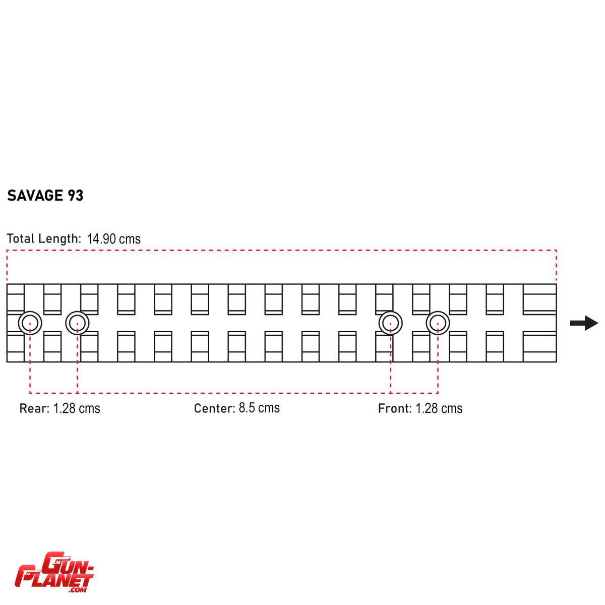  Riel Picatinny para Savage 93 / Mark II - 14 Slots