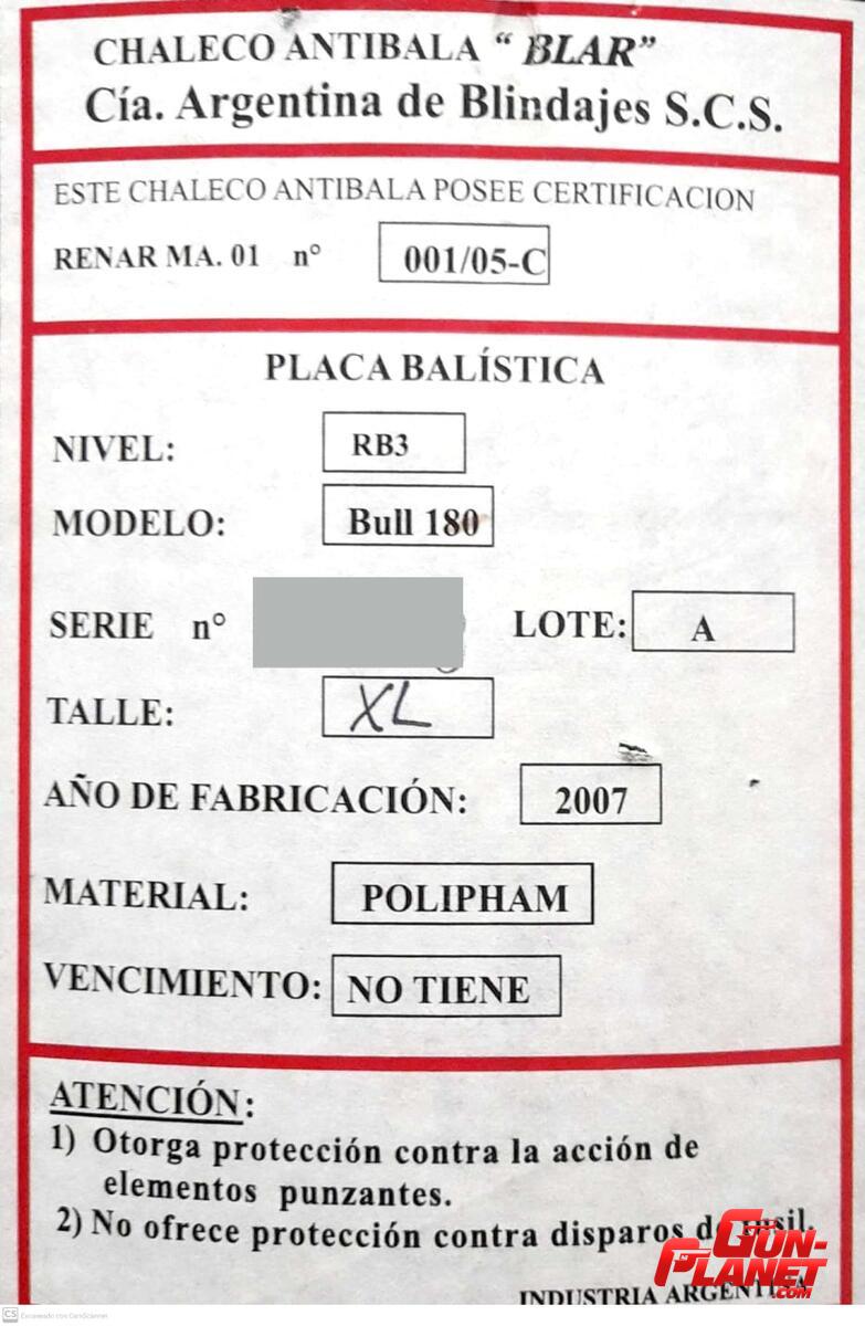  Chaleco antibalas Blar Bull 180